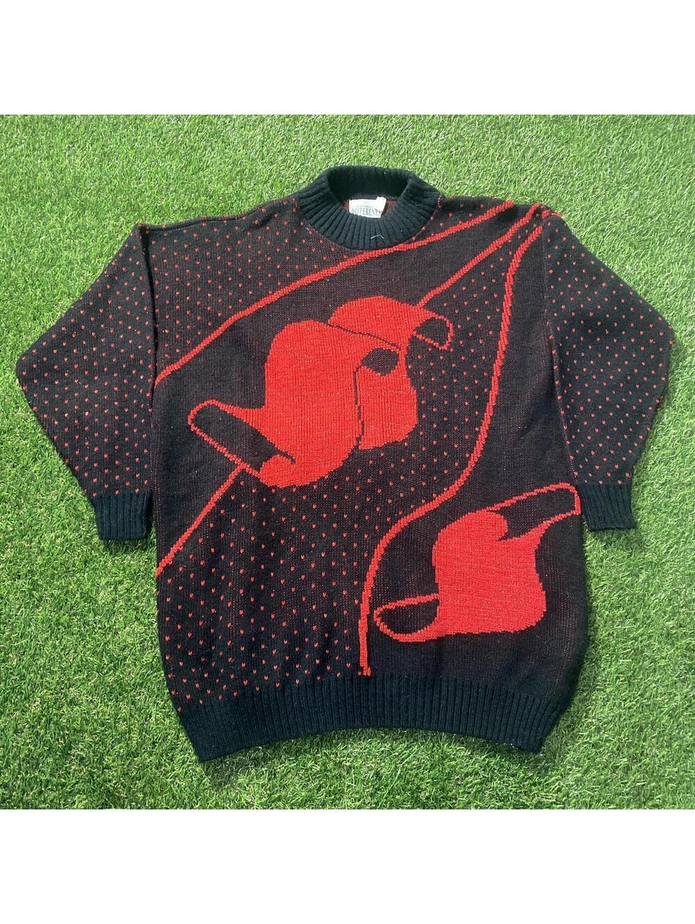 Vintage Distinctly Different Red/black vintage 90s knit sweater